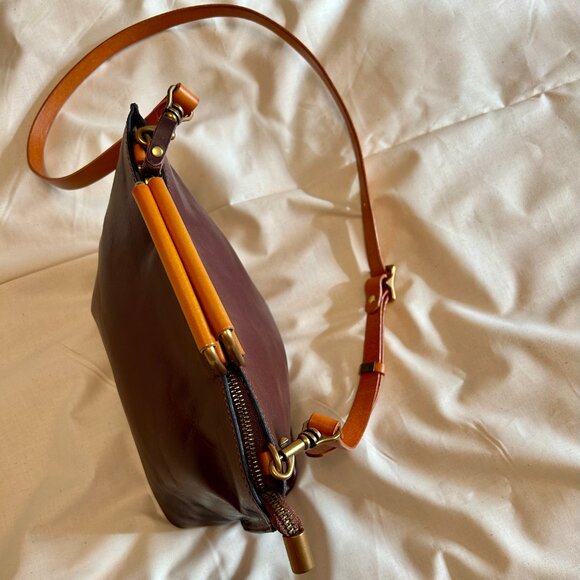 Uppdoo Joy mini tote 100% real leather in deep burgundy brown colour - Picture 5 of 8